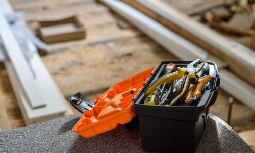 Tool box in apartment renovation area on floor
